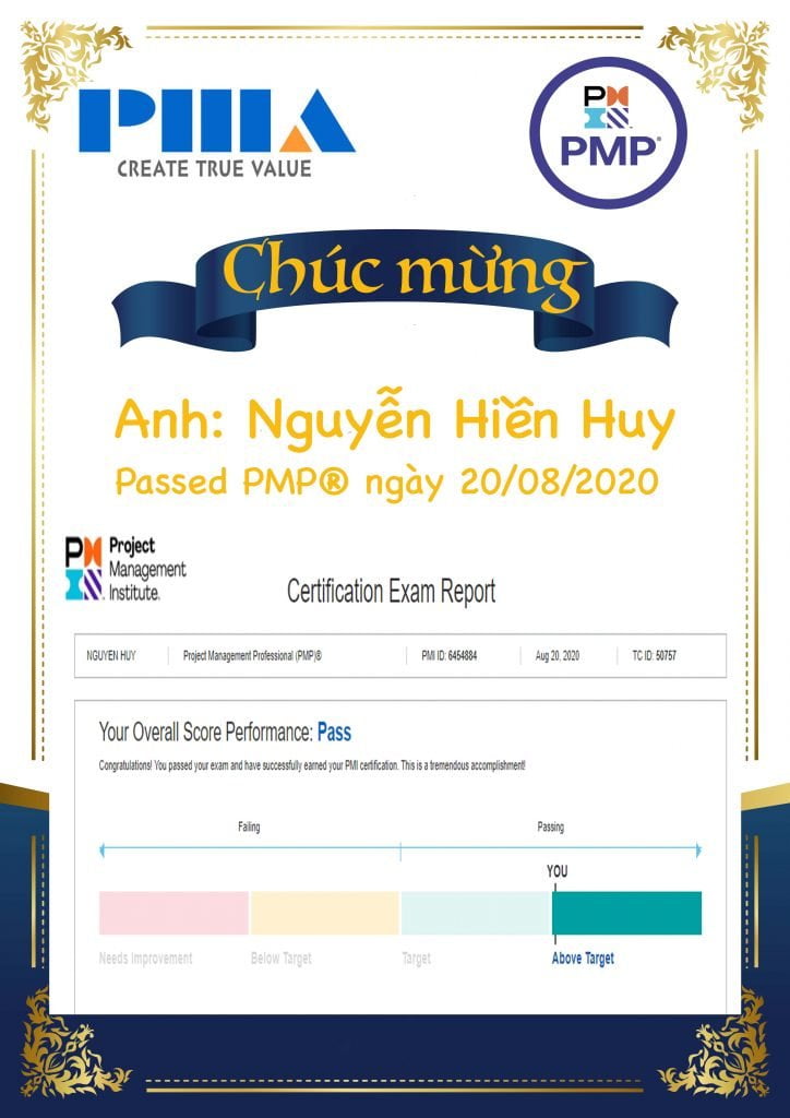 Kinh nghiệm thi PMP từ anh Nguyễn Hiền Huy – passed PMP® 4 Above ngày 20/08/2020