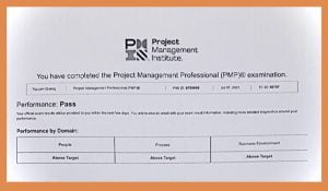 kết quả Pass của chứng chỉ PMI