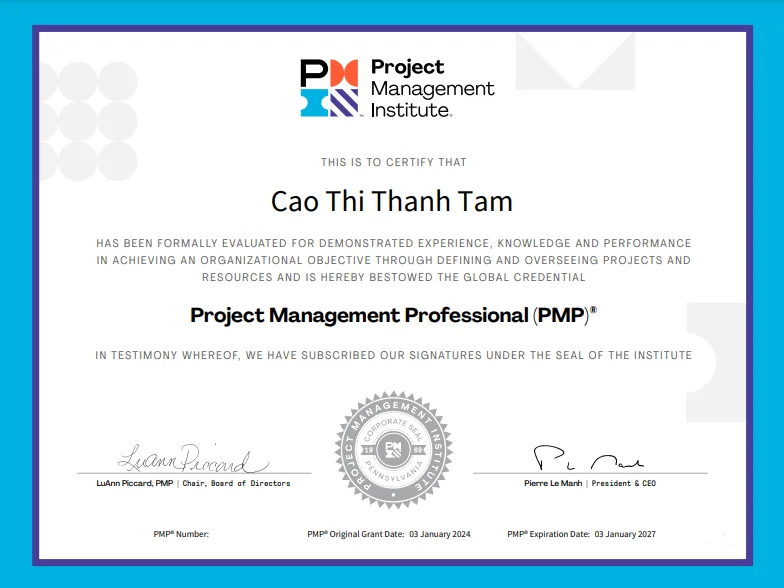 Lesson Learned PMP: chị Cao Thị Thanh Tâm 03/01/2024