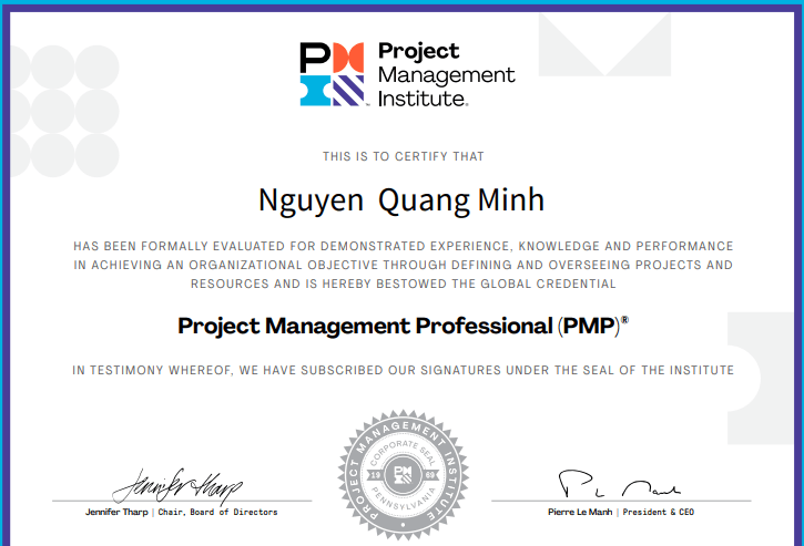 Lesson Learned PMP: anh Nguyễn Quang Minh 20/12/2023